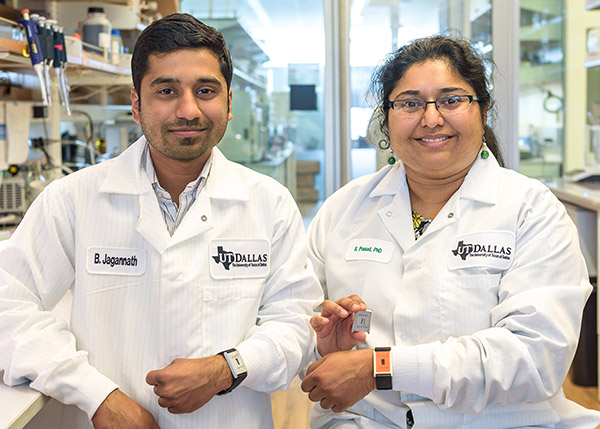 Badrinath Jagannath and Shalini Prasad display biosensors